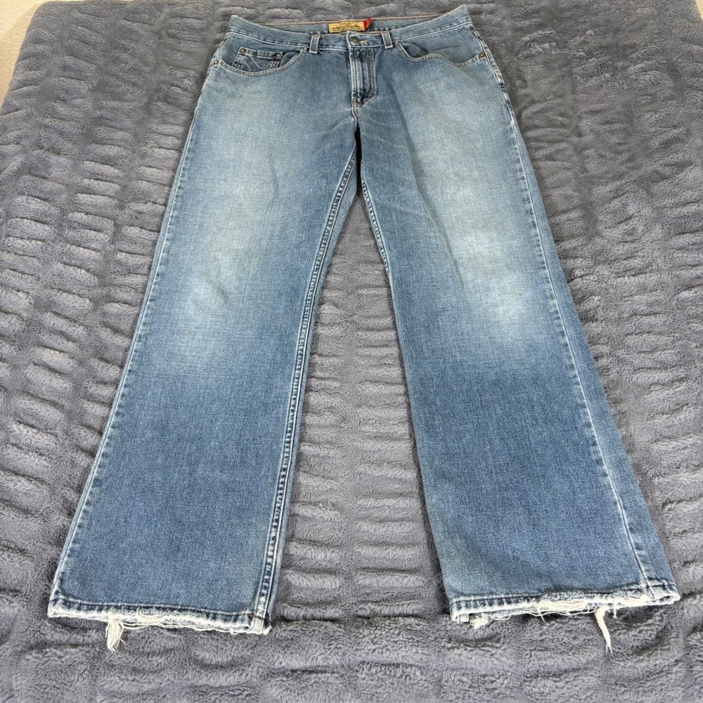 Old Navy Mens Vintage Boot-Cut Jeans Light Wash Blue Distressed 34x32 AR853